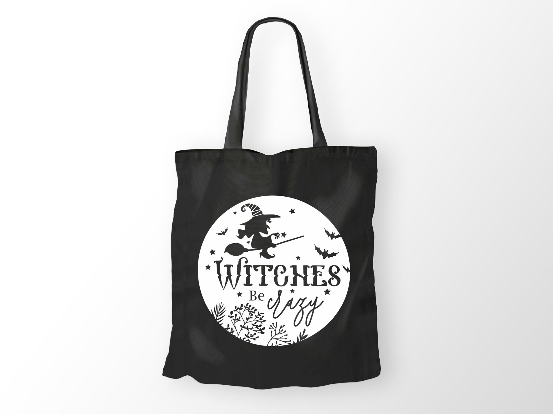 Πάνινη μαύρη τσάντα Halloween με μάγισσα που πετάει